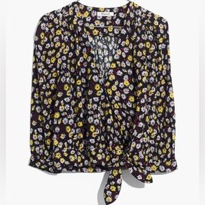 Madewell XXL Women Wrap Crop Top French Floral  Black Daisy 70’s inspired print